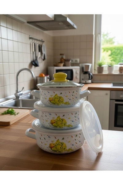 EmayeBurada Enamel Cook Hide Cookware Set 9 Pieces