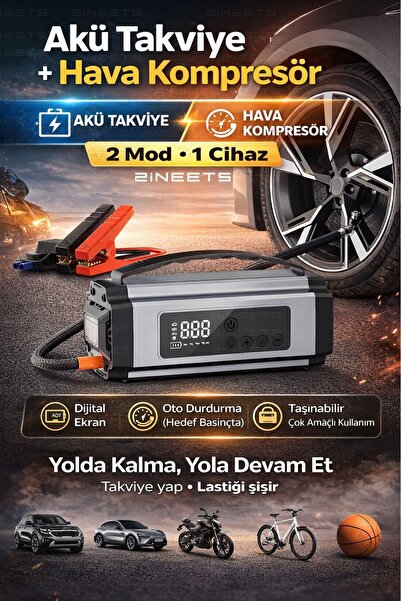 Zineets Pro Taşınabilir Dijital Göstergeli Araç Lastik Sişirme Ve Araç Takviy...