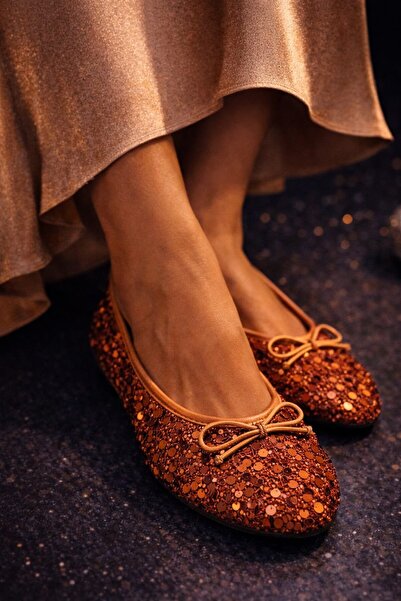 Slipcat Sequined Glittery Sequined Buckle Detailed Women's Stylish Casual Bal...