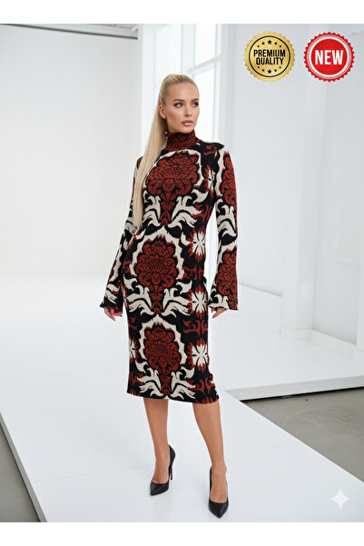 Millionaire Women's Woven Patterned Backless Spanish Sleeve Half Fisherman Kn...