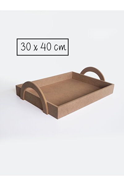 Ahşap Ham Mdf, Boyanabilir Kulplu Kemer Dikdörtgen Tepsi, 30x40 Cm