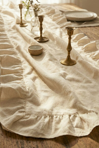 Salvia Dione Luxury Ecru Ruffled Linen Texture Wide Runner |   55X110 Rustic ...