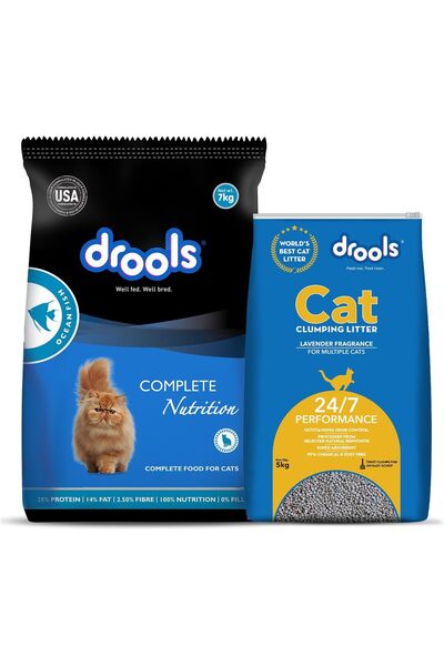 Drools Dry Adult Cat Food Ocean Fish 7kg with 5kg Cat Litter Free