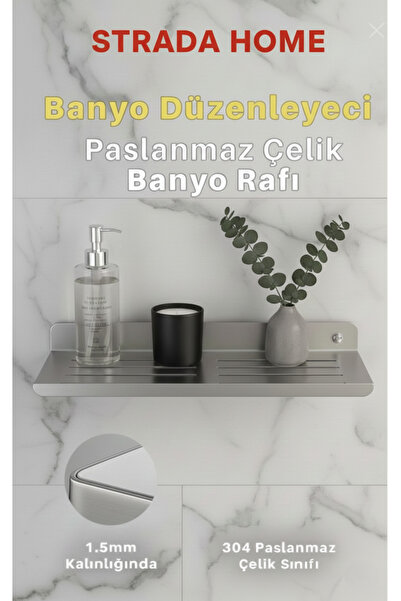 STRADA HOME Yapışkanlı ve Vidalı Paslanmaz Çelik Banyo Rafı, Düzenleyici Duşa...