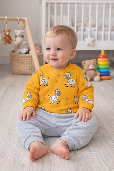 BEBEXO KIDS Unisex Bebek Zebra Desenli İkili Alt Üst Takım| 6-9-12 Ay