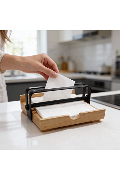 SweetHomes`s Bambu ve Metal Detaylı Masaüstü Peçetelik