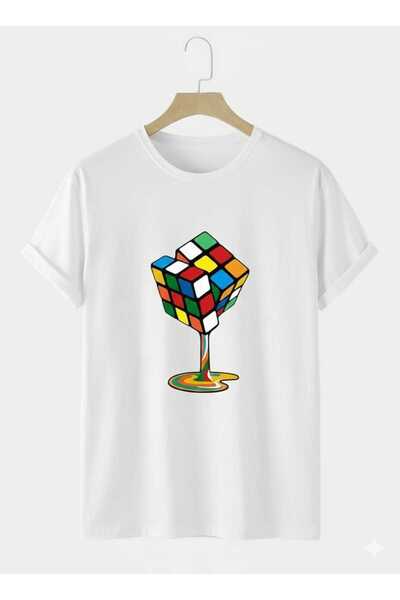 CLASSY.MODA Tricou oversize unisex cu imprimeu Melting Intelligence Cube