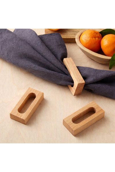 Üreet Rectangular (Set of 2) Beech Wood Napkin Rings – Natural Handmade Stylish Tableware Accessory