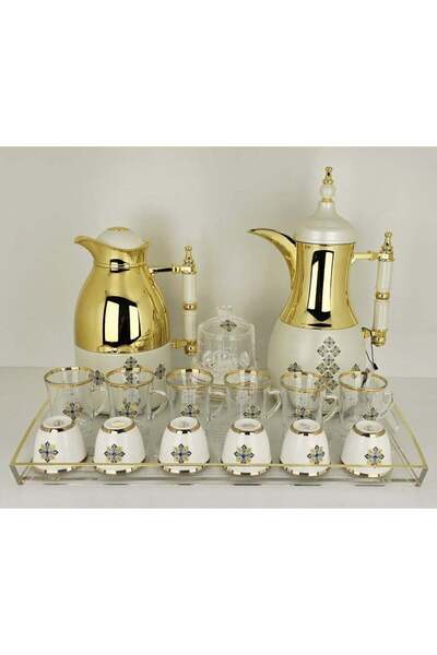 Radin Premium Arabic Tea & Coffee Thermos Set With Cups, Saucers & Tray – 22 Pcs