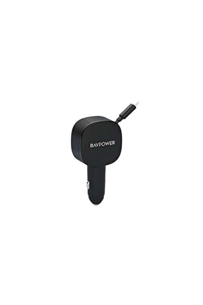 RavPower راف باور شاحن سيارة 75W مع كيبل USB-C مدمج قابل للسحب 75 سم ومنفذي U...