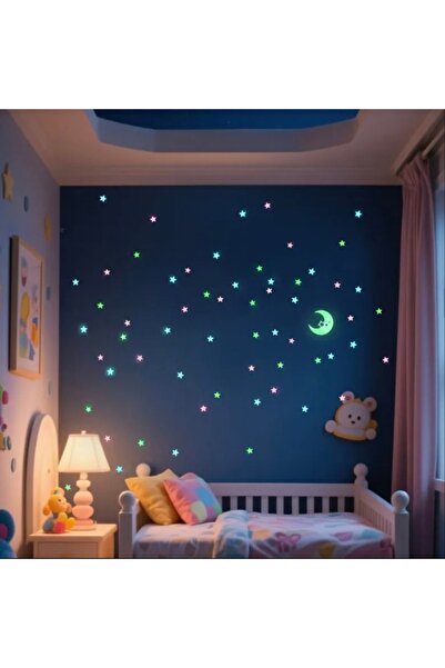 mertyavm Çocuk Odası Duvar Sticker Fosforlu Yıldız 150 Adet Karışık Renkli Yı...