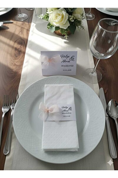 AVZEMA HOME Kişiye Özel İsimli Düğün Peçetelik Ve Masa Kartı Seti - Hoşgeldin...