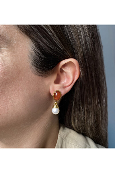 GOX أقراط اللؤلؤ المتدلية ذات المظهر الحجري العقيق البيضاوي