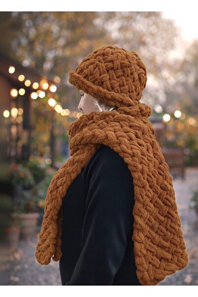 MAZSAY Hand Knitted Scarf Beanie Set Curly