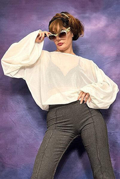 Quincey Transparent Ecru Tulle Blouse