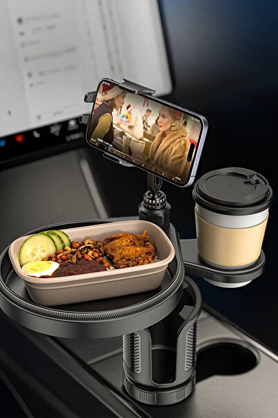 WANNA PROTECT Çok Fonksiyonlu 4in1 İçecek Bölümlü ve Telefon Tutuculu Masa Ye...