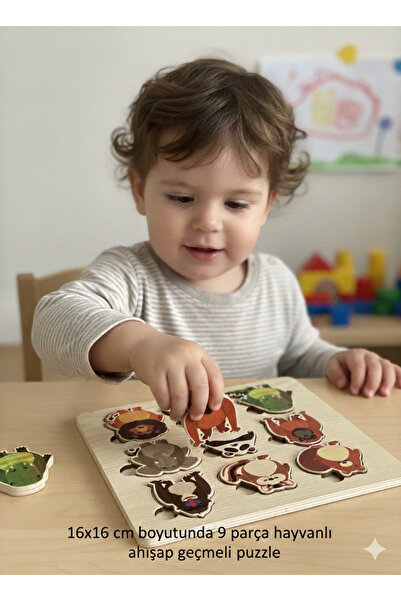 Altın express Premium Hayvan Figürlü Eğitici Ahşap Geçmeli Puzzle (16x16 cm)