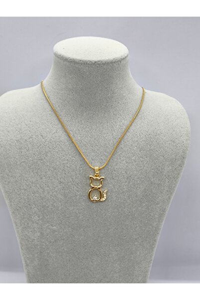 Ece Takı Aksesuar Cat Design Steel Necklace with Stone Details
