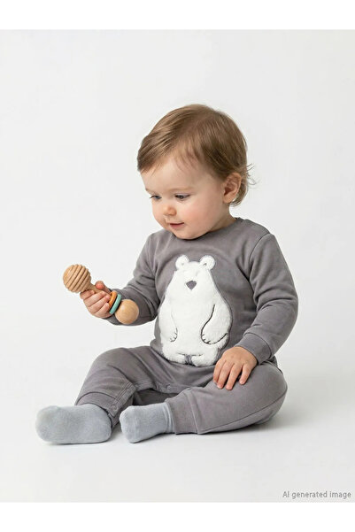 LC Waikiki LCW baby Gri Ayıcık Baskılı Erkek Bebek Tulum