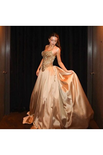 SKY dresses Gold dress with hand embroidery