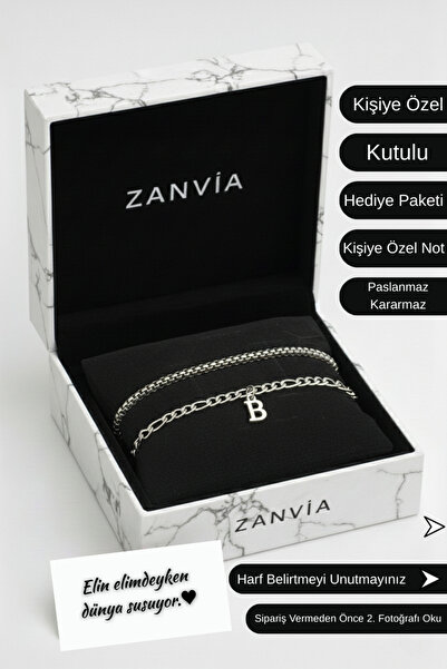 ZANVİA Kişiye Özel Harfli Çelik Kararmaz Bileklik Çift Bilekliği Sevgiliye,Eş...