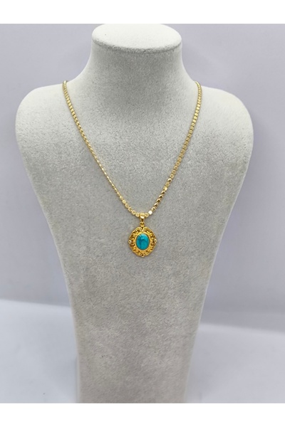 Ece Takı Aksesuar قلادة من الفولاذ بسلسلة ذهبية اللون مرصعة بحجر الفيروز