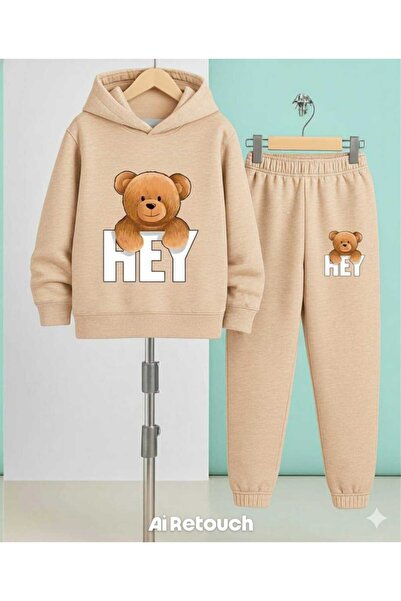 Nice Clothes Children's Tracksuit Set Hooded Unisex (Hey Bear Print)