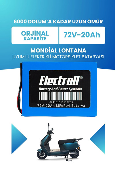 ELECTROLL Mondial Lontana Uyumlu Batarya LiFePO4 72V 20Ah Elektrikli Motorsik...