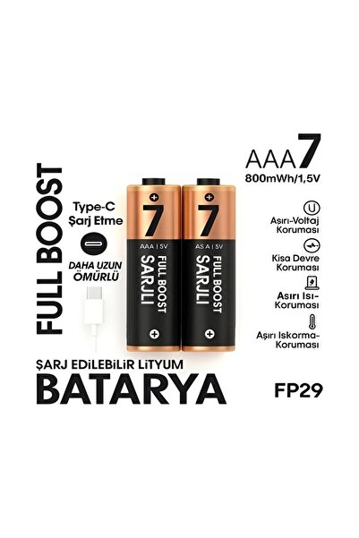 Nivego Type-C Şarjlı 800MWH 1.5V Şarj Edilebilir 2'li Aaa Ince Pil - Lityum I...