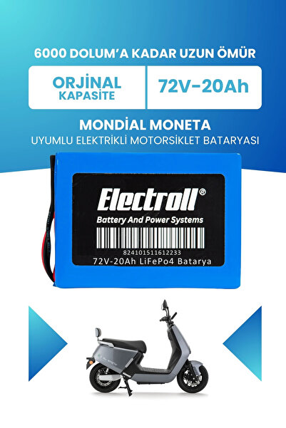 ELECTROLL Mondial Moneta Uyumlu Batarya LiFePO4 72V 20Ah Elektrikli Motorsikl...