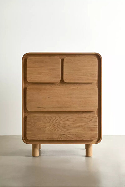 Creawood Steve Allover Kavisli 4 Çekmeceli Masif Meşe Şifonyer