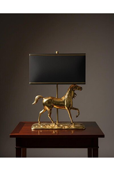 Elips Hediyelik Pirinç Atlı Abajur 35 cm