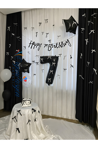 Organizasyon Pazarı Black and White 7Th Birthday Party Set – Number 7 Foil Ba...