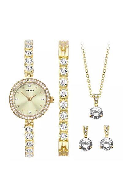 Sekonda Set 4 piese, Ceas dama, Colier cu pandantiv, bratara si cercei, asort...