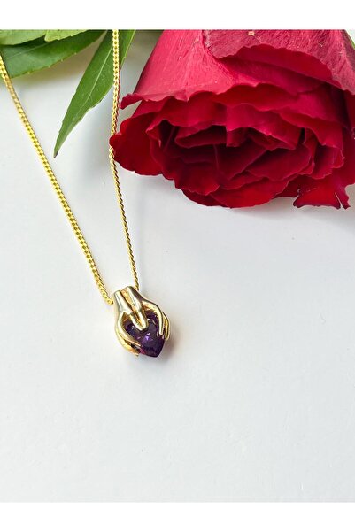 Home 925 Gümüş Mor Kalpli Avuç Kolye