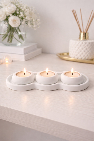 Bkstudio Dalga tepsili 3 lü mumluk, ev dekorasyon, hediyelik mumluk(tealight ...