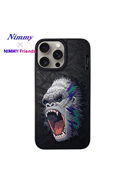 Nimmy حافظة هاتف آيفون 14 برو شرسة سلسلة غوريلا كينغ كونغ مطرزة ثلاثية الأبعا...