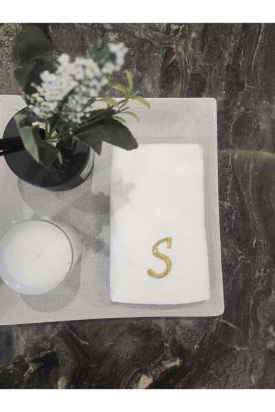 2Ddesign HAVLU kişiye özel harfli nakışlı el havlusu ''S" harfi GOLD SİM İPLİ...