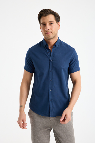 jack carisma Short Sleeve Flam Linen 100% Cotton Slim Fit Men's Shirt