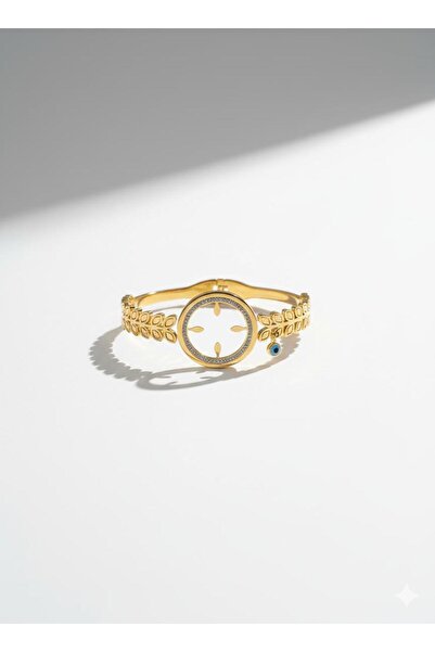 ELVİORA STORE Gold Renk Nazar Boncuklu Çeyrek Altın Takmalı Kararmaz Kelepçe