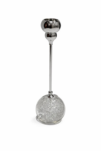 Urbanza حامل شموع زجاجي كريستالي طويل بساق فضية – حامل شموع فاخر وعصري