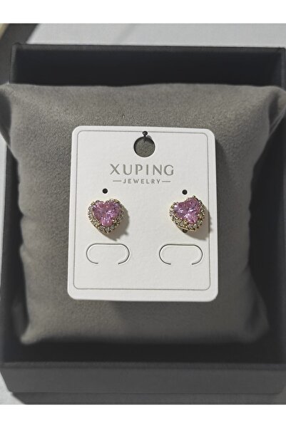 XUPING JEWELRY Steel Heart Earrings with Stylish Design in Pink Color