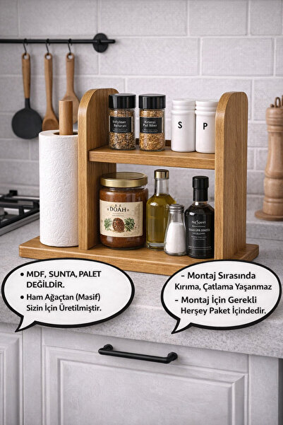 Holly Touch Havluluklu Mutfak Rafı Tezgah Üstü Baharatlık Masa Üstü Peçetelik...