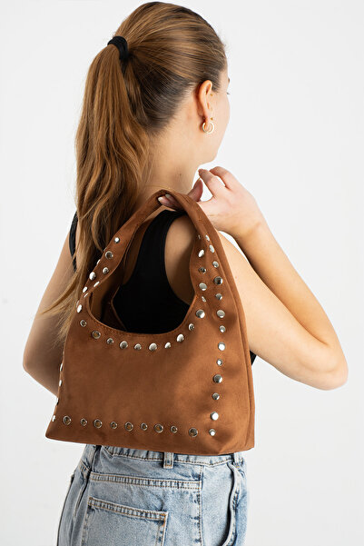 Adox Çanta Hera Model Zimbali Suede Taba Women's Hand and Shoulder Bag