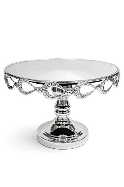 Urbanza حامل طاولة معدني فضي مزخرف بسطح شفاف – 25 سم، ديكور منزلي أنيق