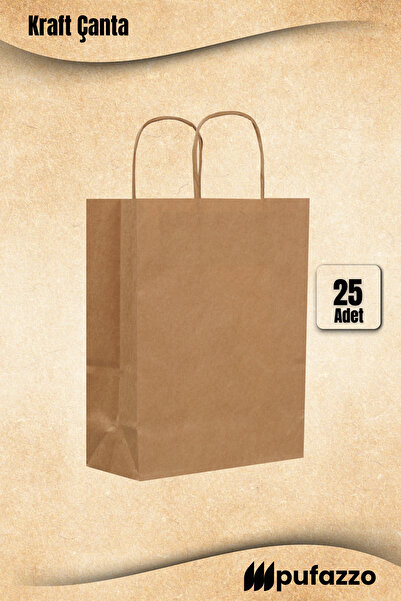 PUFAZZO Kraft Bag 25 Pieces - Twisted Handle, Unprinted, Durable Carrying Bag...