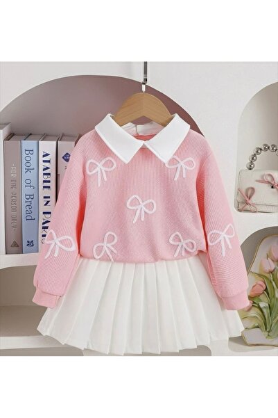 Pinkitokids Transitional Blouse with Ribbon Embroidery and Pleated Skirt Girl...