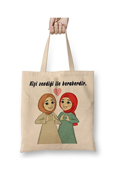 Toyaso Sister Promise Gift for Friend White Cloth Bag Long Handle Shopping Ba...