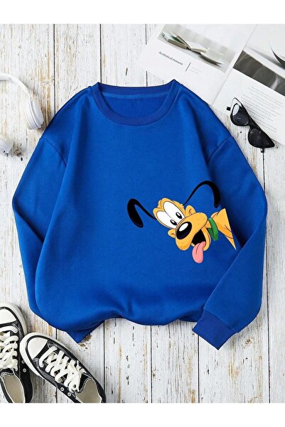 oneagılyazı 3 Yarn Combed Cotton Cute Dog Printed Circular Neck Unisex Oversi...