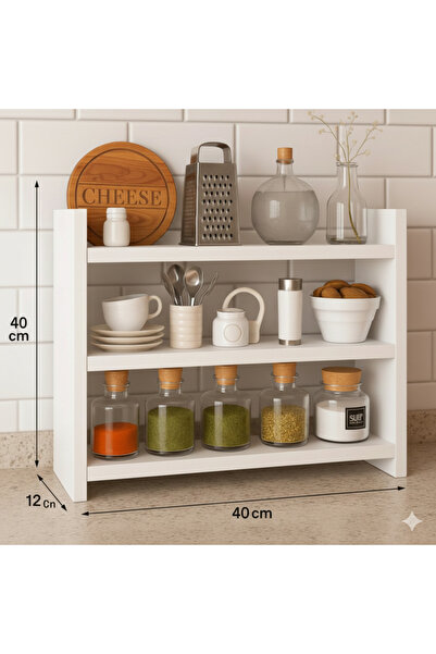 İMOVA MOBİLYA Modern 3 Katlı Tezgah Üstü Mutfak Düzenleyici Baharatlık Ve Kil...